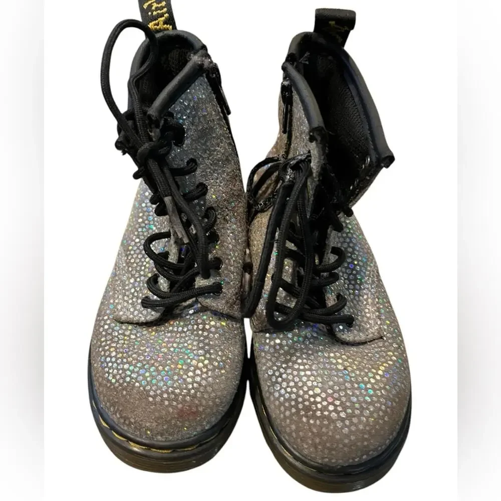 Vtg Y2K Doc Martens Rainbow Sparkly Metallic Lace Up Combat Girly Boots US 10